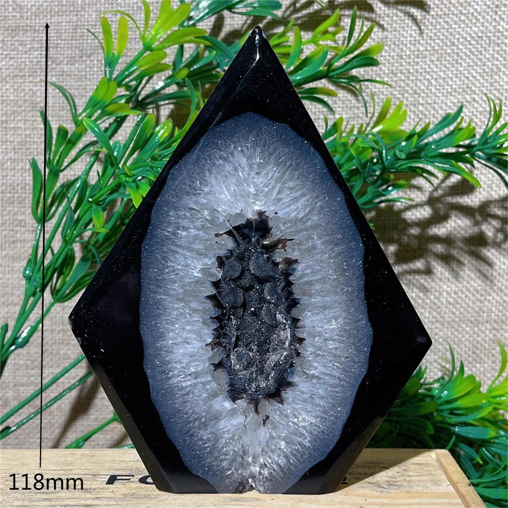 Crystal Natural Black Agate Torch Geode Flame Free Form Point Slab Stone Wicca Spiritual  Gemstones Minerals Home Decoration