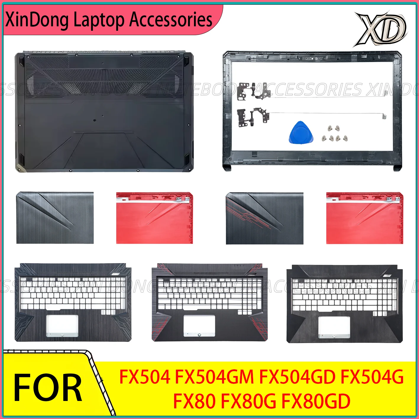 حافظة جديدة لأجهزة الكمبيوتر المحمول TUF Gaming FX504 FX504G FX504GD FX80 FX80G FX80GD غطاء خلفي LCD/الحافة الأمامية/المفصلات/مسند اليد/الغطاء السفلي