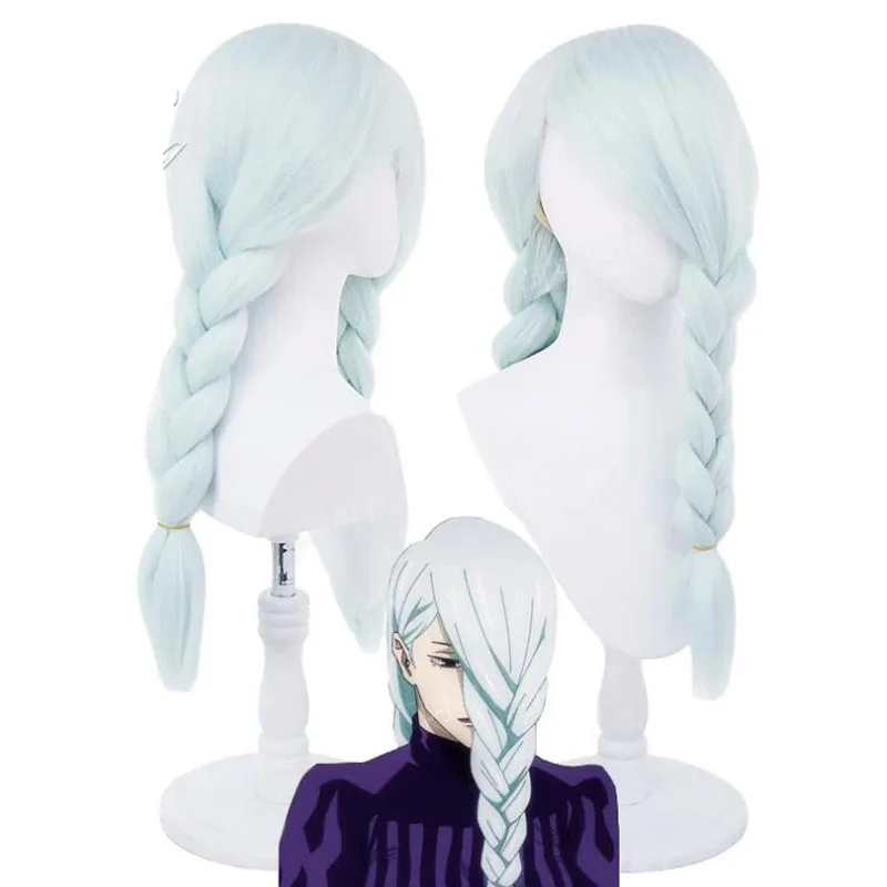 Anime Jujutsu Kaisen Mei Mei Cosplay Wig Light Blue Thick Braids Braided Long Ponytails Hair for Halloween Party Wig