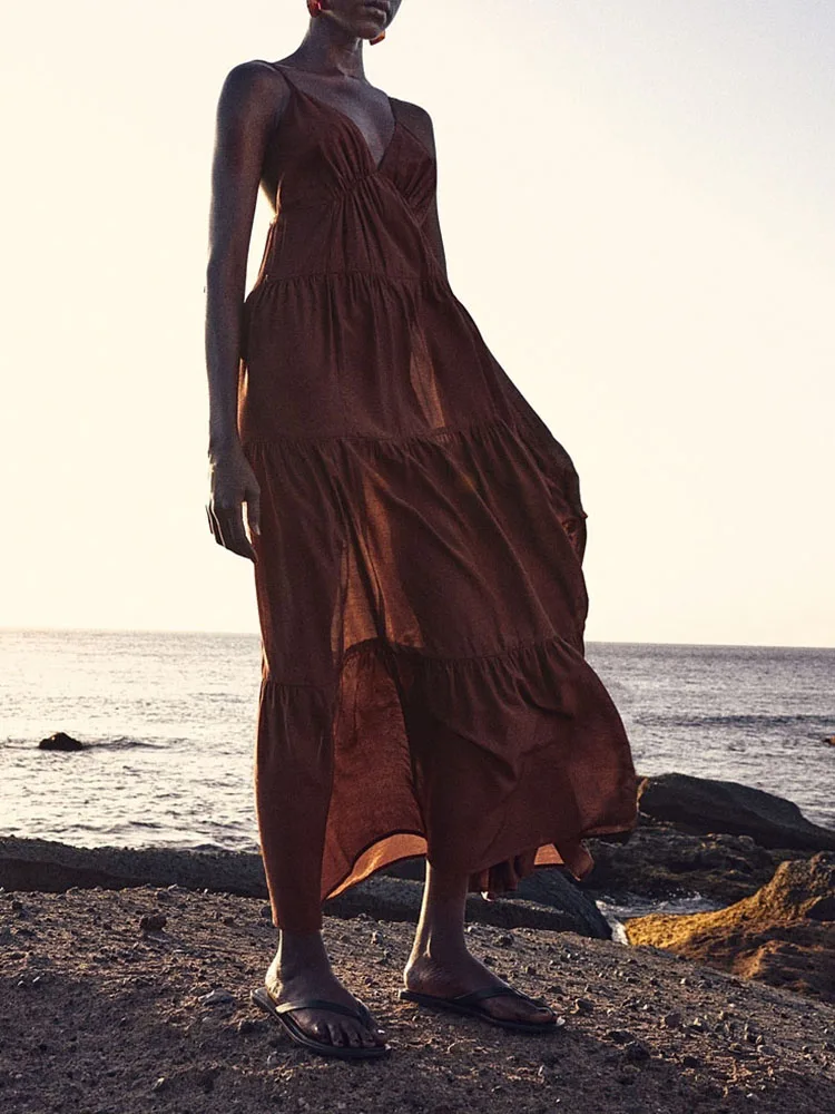 Sexy Svel Long Dr ZA2025 Nuovo abito estivo comodo e comodo a strati per le donne, perfetto per le feste