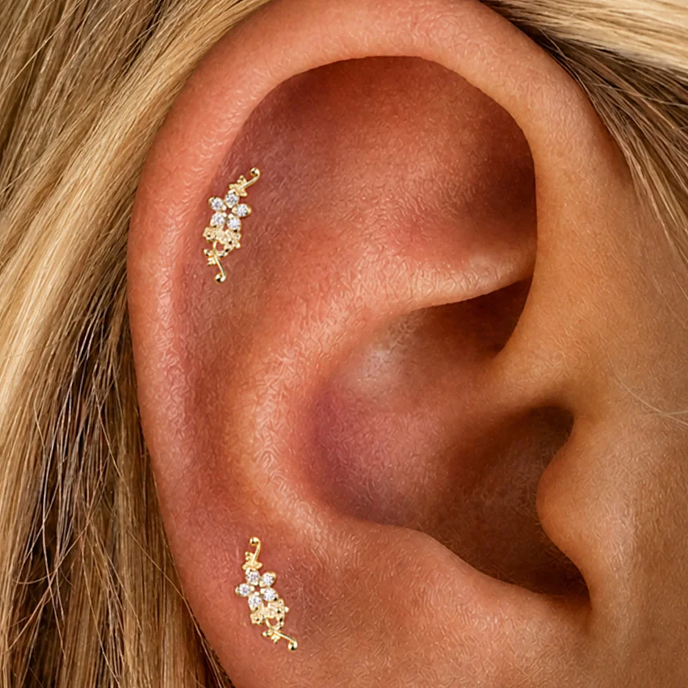 AIDE 925 Sterling Silver Glossy Rattan Cane Floral Helix Stud Earring Women's  Cartilage Flat Back Conch Piercing Birthday Gifts