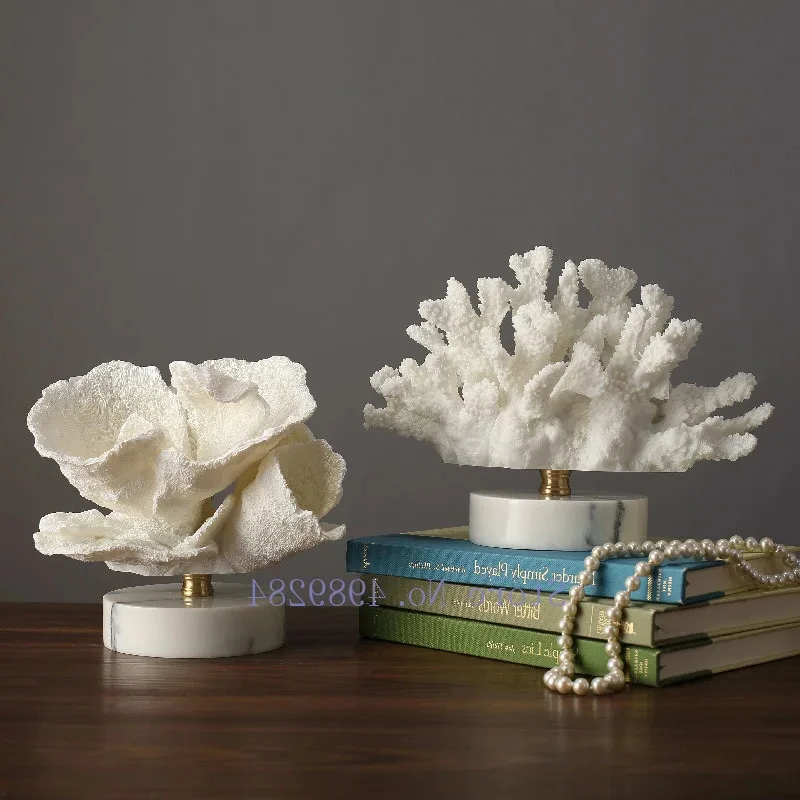 B-M Creativity Resin Artificial Coral Artificial Coral Handicraft Furnisings White Marble Base Home Decoration Simulation Animal