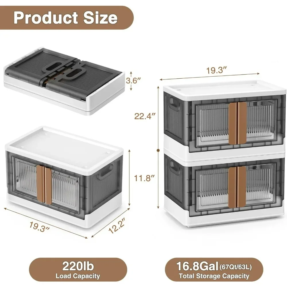 Storage Bins with Lids, 8.4Gal Collapsible Plastic Storage Bins With Wheels, Folding Storages Cabinet