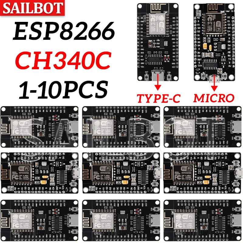 ESP8266 NodeMCU LUA CH340 ESP-12E WiFi Internet Development Board 4M Flash Serial Wireless Module for Arduino Type-c usb