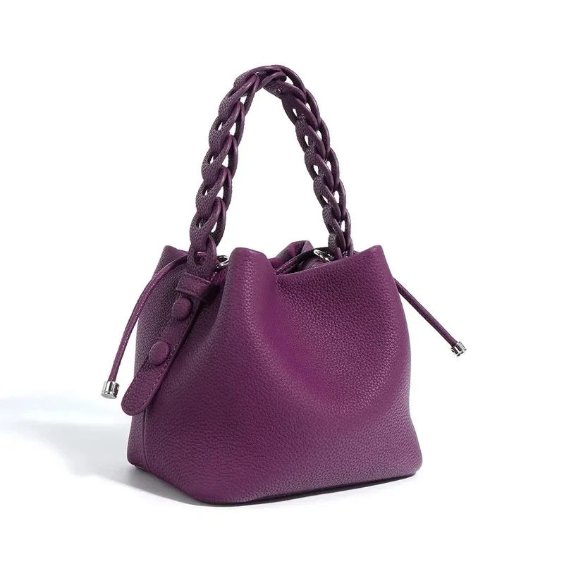 

Women's Fahsion Cowhide Bucket Bag Luxury Designer Brand Genuine Leather Grade Ladeis Small Shoulder Crossbody Bag High Quality