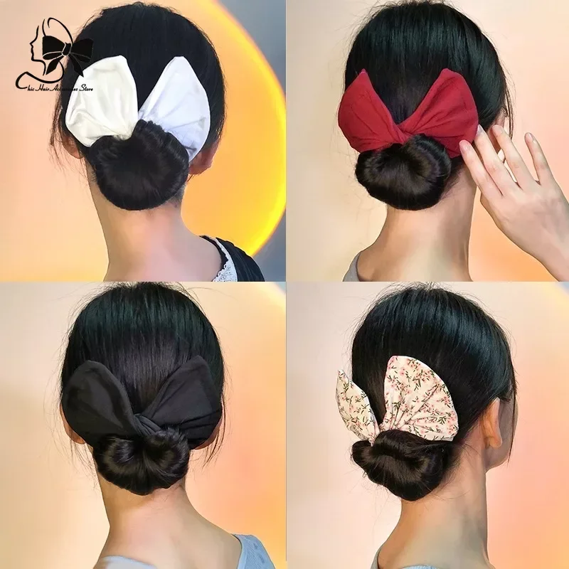 Headband Roller Hair Curler Donut Bun Maker Women\'s Bow Rabbit Ear Magic Hairstyle Ring Accessories Twisted Lazy Hairpin Tool