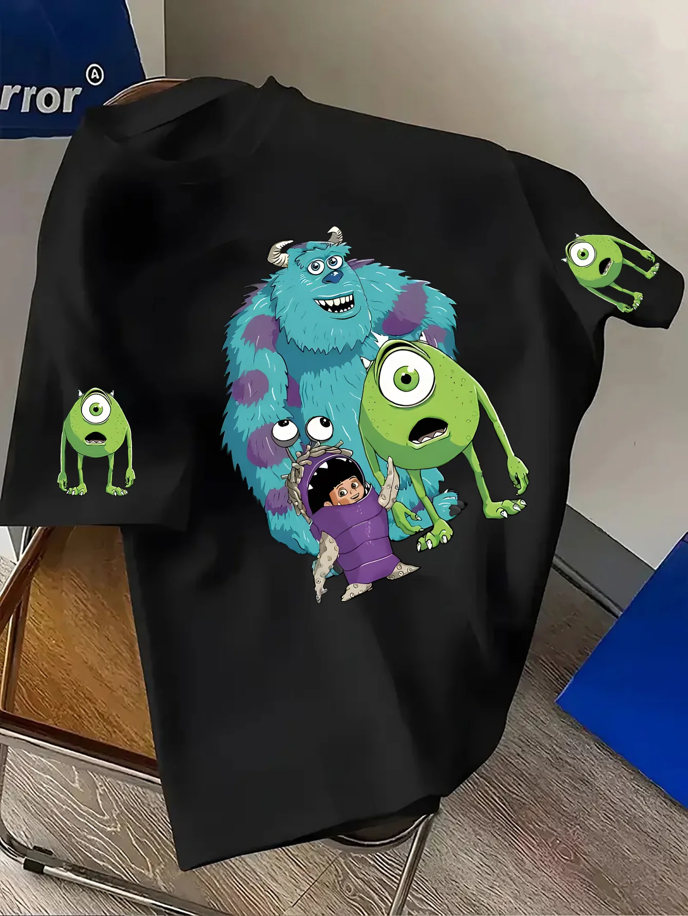 Camiseta con estampado de Disney Monsters Inc Sulley Mike Boo para hombre y mujer, camisetas informales de algodón de manga corta con cuello redondo, camisetas con gráficos de dibujos animados