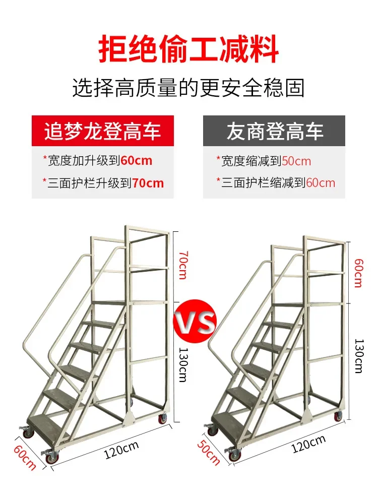 Mobile climbing car with brake wheel ladder, supermarket loading freight ladder, warehouse shelf tally, house platform climbing