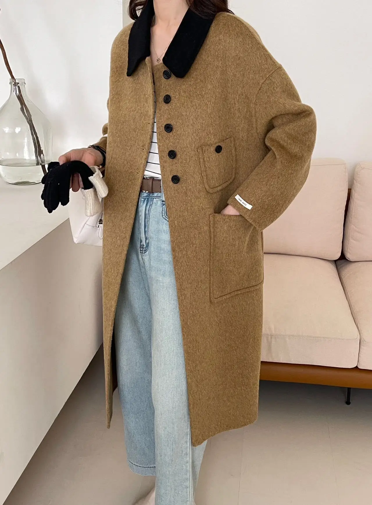 

Double-sided cashmere coat women's mid-length autumn and winter new Korean high-grade feeling loose over the knee wool coat