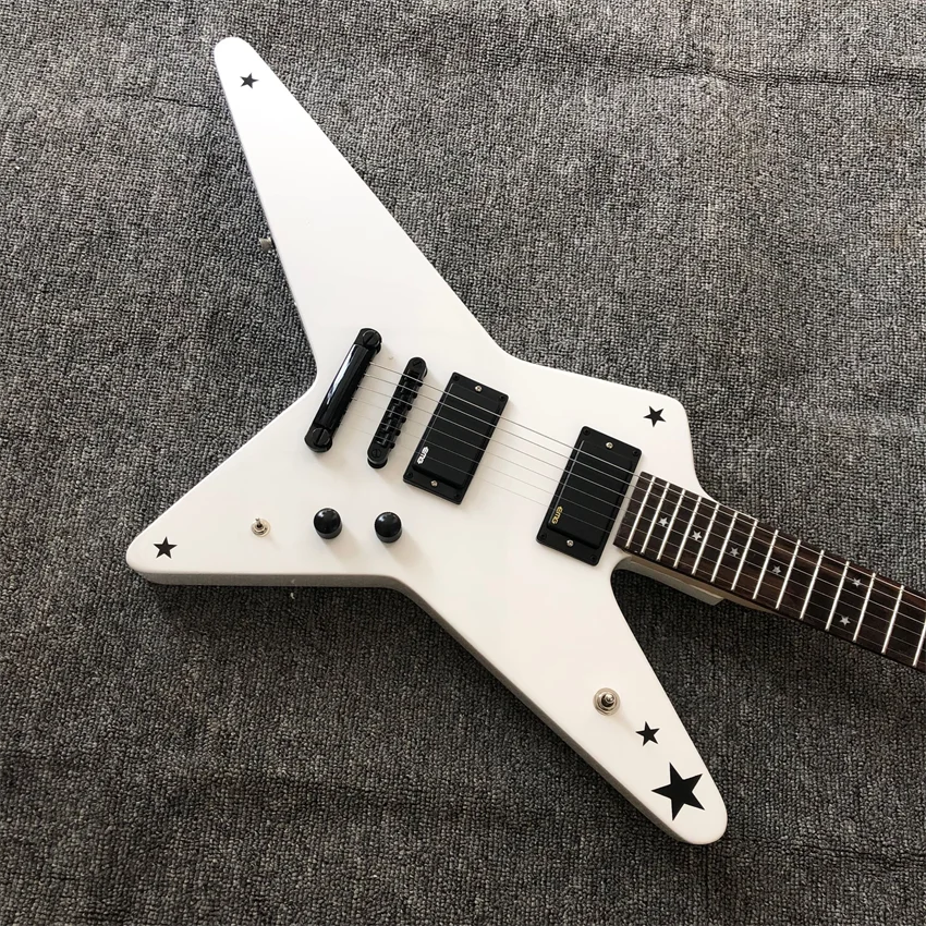 Stock, special-shaped electric guitar, white, cow bone string pillow, active pickup Factory wholesale and retail, free shipping