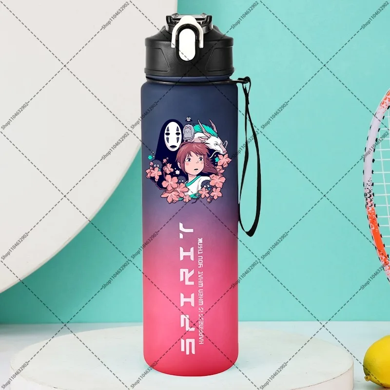 Totoro 800ml Water Bottle with Straw Women Men Outdoor Portable Leak-proof Sports Bottles Cartoon Anime Pattern Printed Cup Gift