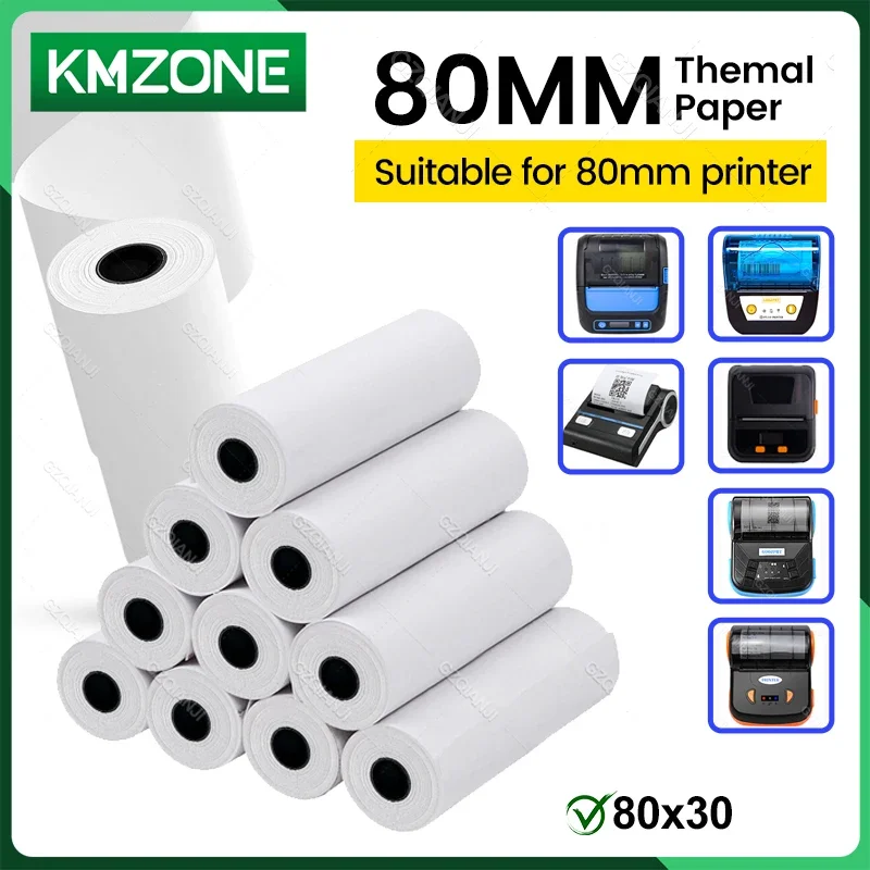 Thermal Paper for All 80mm Receipt Printer 80x40mm/80x30mm White Bill Rolls Inkless Pos PDA Paper Supermarket Printing