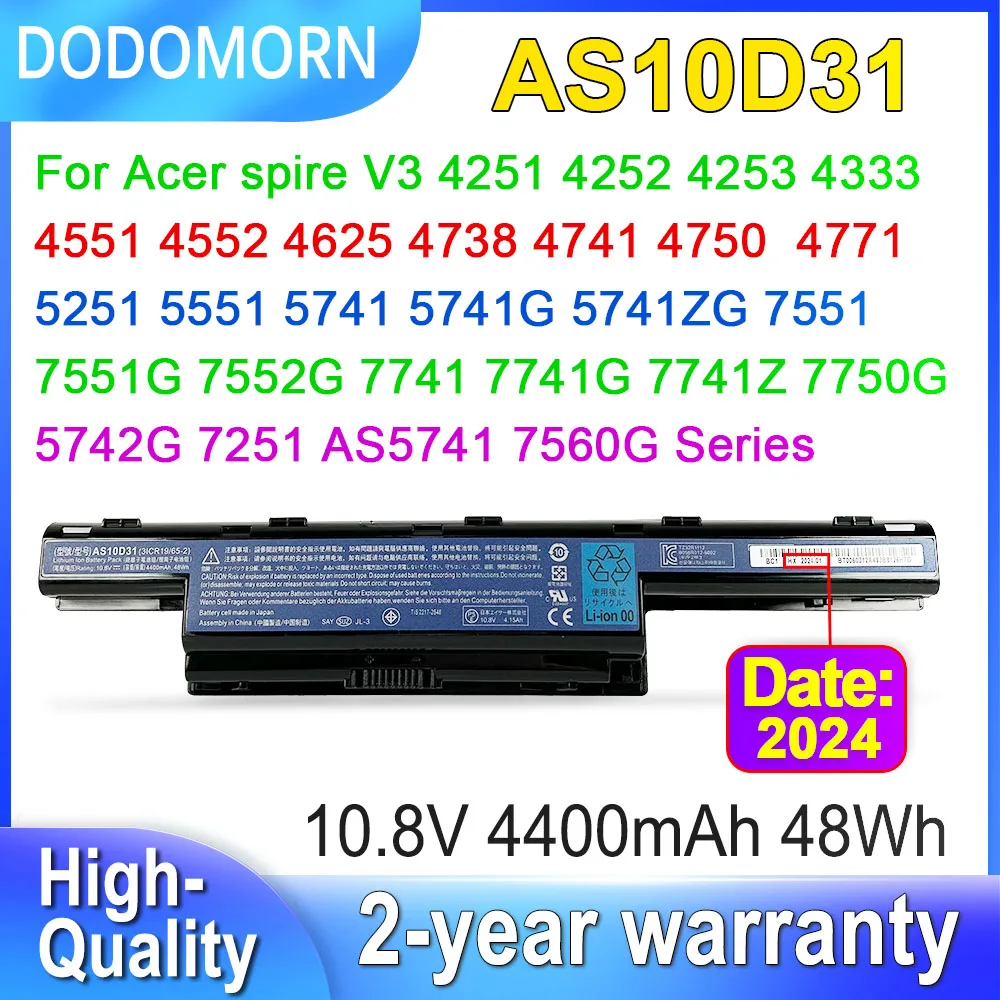 DODOMORN AS10D31 For Acer Aspire 4251 4252 4253 4551 4552 4625 4741 4750 5551 5741 Laptop Battery AS10D41 AS10D51 4400mAh 10.8V