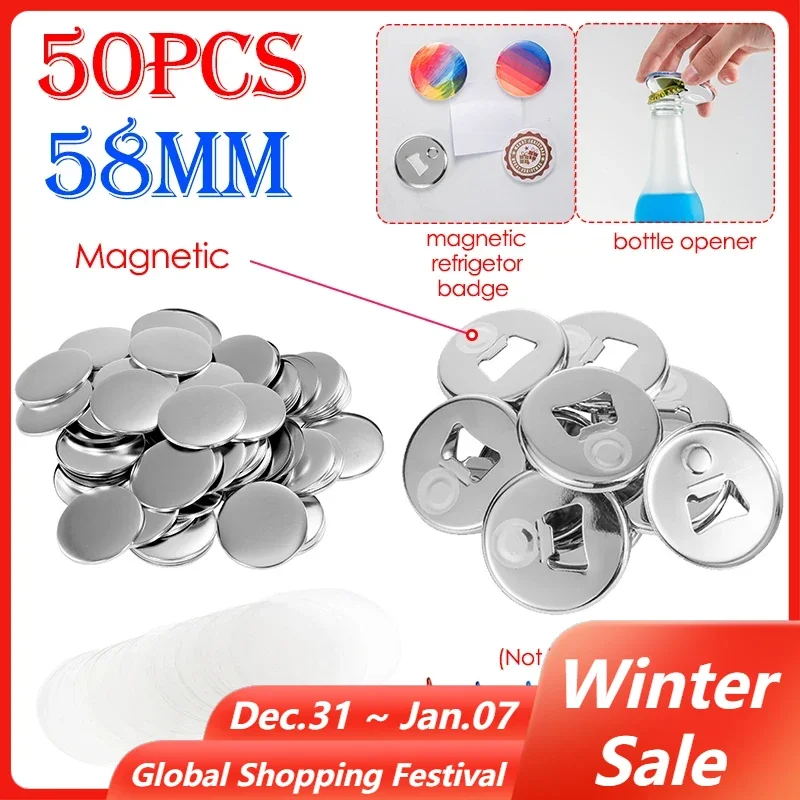 50PCS 58MM DIY Magnetic Refrigerator Badge and Beer Bottle Opener 2 in 1 Making Parts for Badge Button Maker Machine Accessories