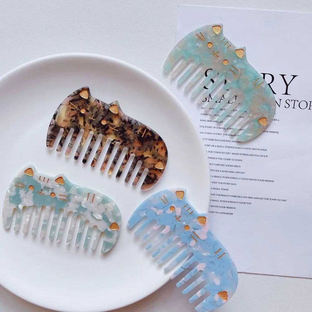 

Новые ацетатные расчески для волос, милый кот, парикмахерская расческа с широкими зубцами, красочная антистатическая расческа для мытья женщин