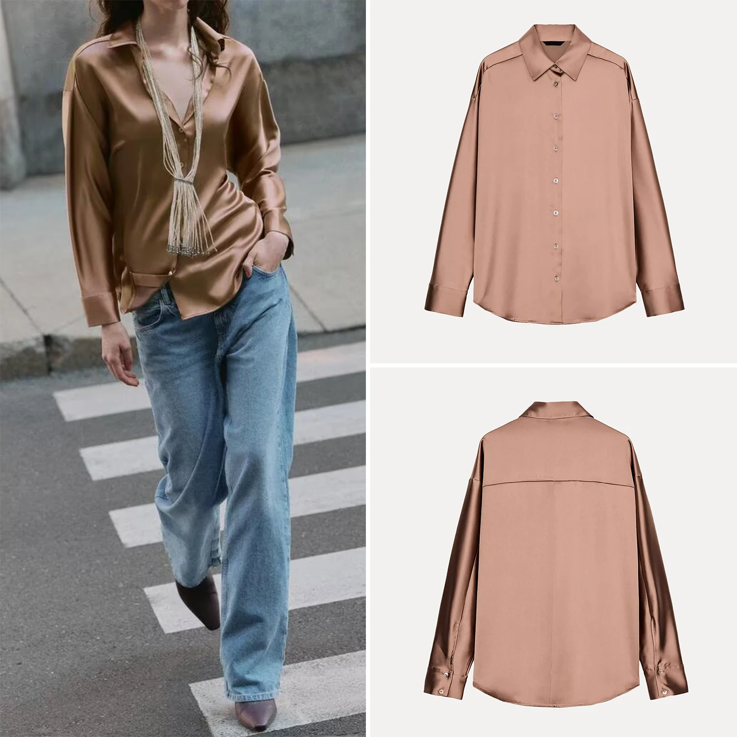 

Z Women's Faion Commute Silk Satin Feel Drop oulder irt 2025 New Sle Long Sve Ladies Premium Quali Blouse