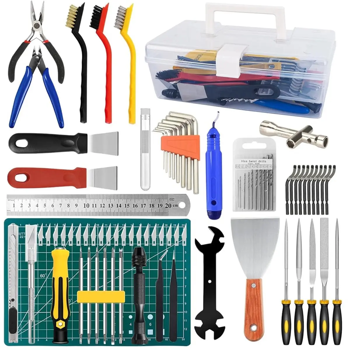 A1581P ~3D Printer Accessories, 3D Printing Tool Kit with Pliers, Files, Tweezers, Carving Knife, Cleaning Needles, Keys, Wrench