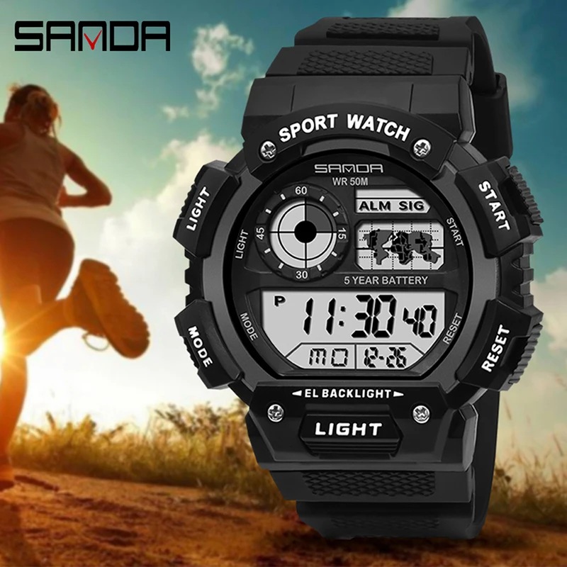 SANDA Men Electronic Watch Luminous Waterproof Multifunctional Outdoor Sports Mens Watches Military Watch Relogio Masculino 6009