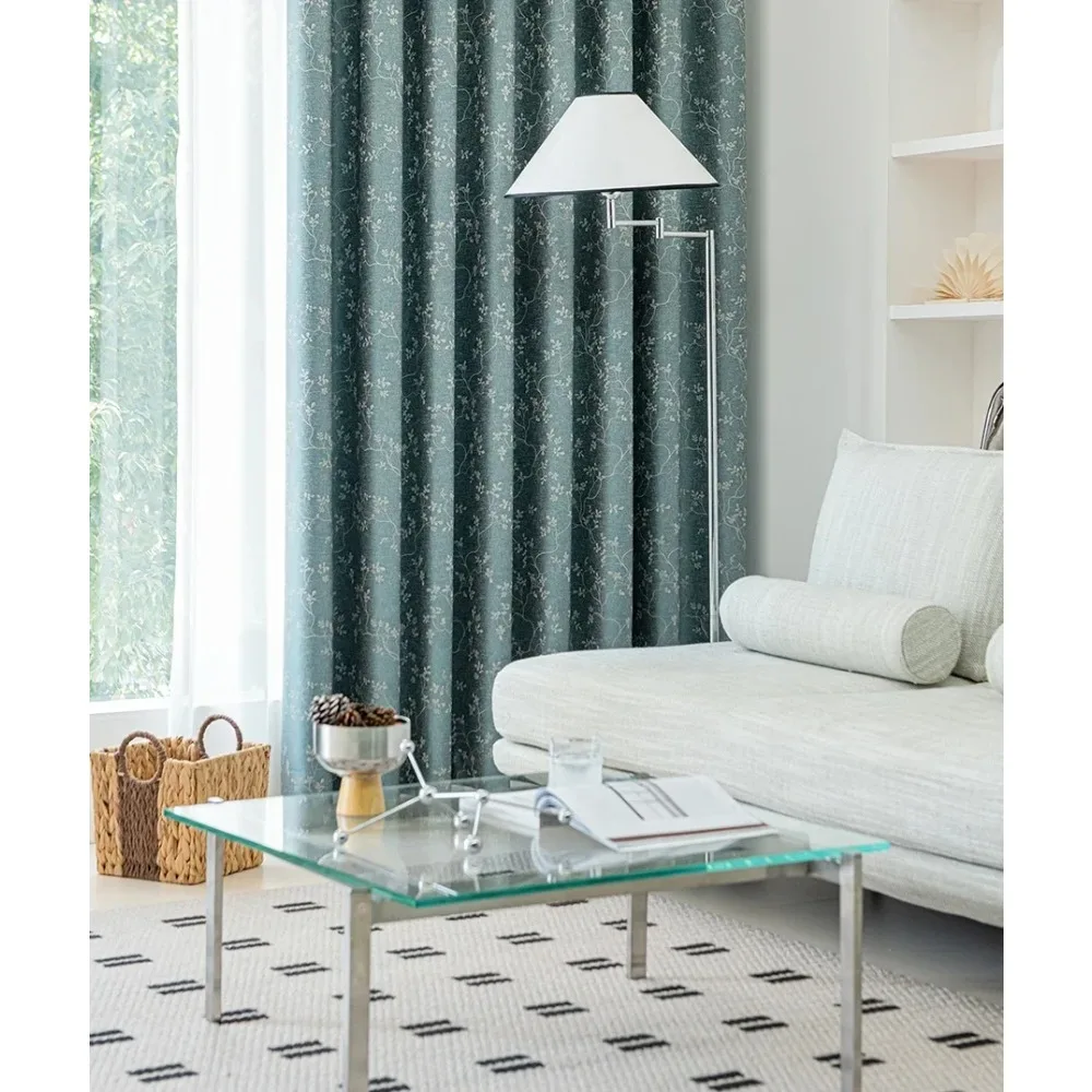 

Customized Blue-green Vine Jacquard Thickened Blackout Curtains for Living Room Bedroom Window Balcony French Window Pastoral