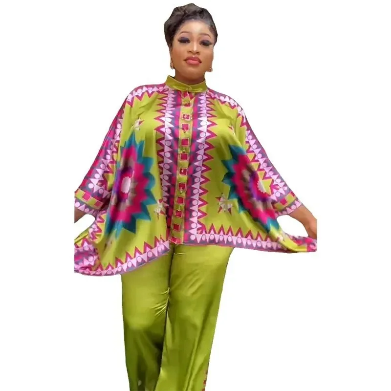 

2 Piece Set African Clothes For Women Shirt Tops Wide Leg Pant Suits 2024 Spirng New Print Loose Casual Africa Outfits Sets