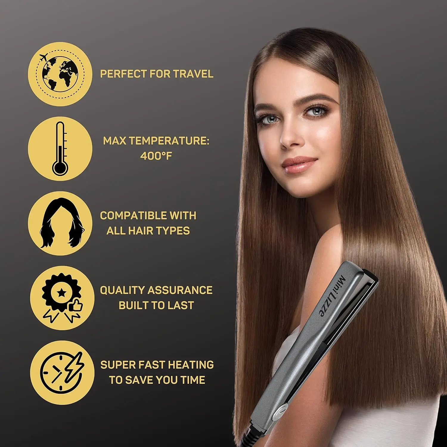 Lizze Mini Bivolt Flat Hair Straightening Iron 200°C (392°F) Compact, Travel-Friendly Styling Tool