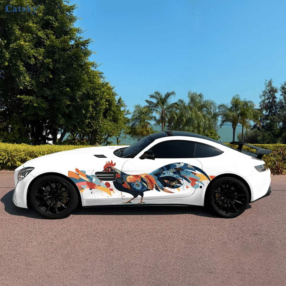 

Colorful Line Rooster Car Vinyl Wraps Decal Self-adhesive PVC Sticker Suitable for Trucks SUV Decoration Auto Accessories Gift