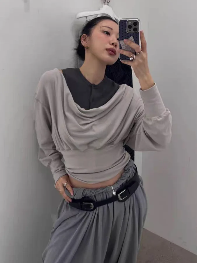 

Spring 2026 Long Sleeve T-Shirt Backless Halter Neck Lantern Pants High Waist Casual Wear Women's Fashion Set