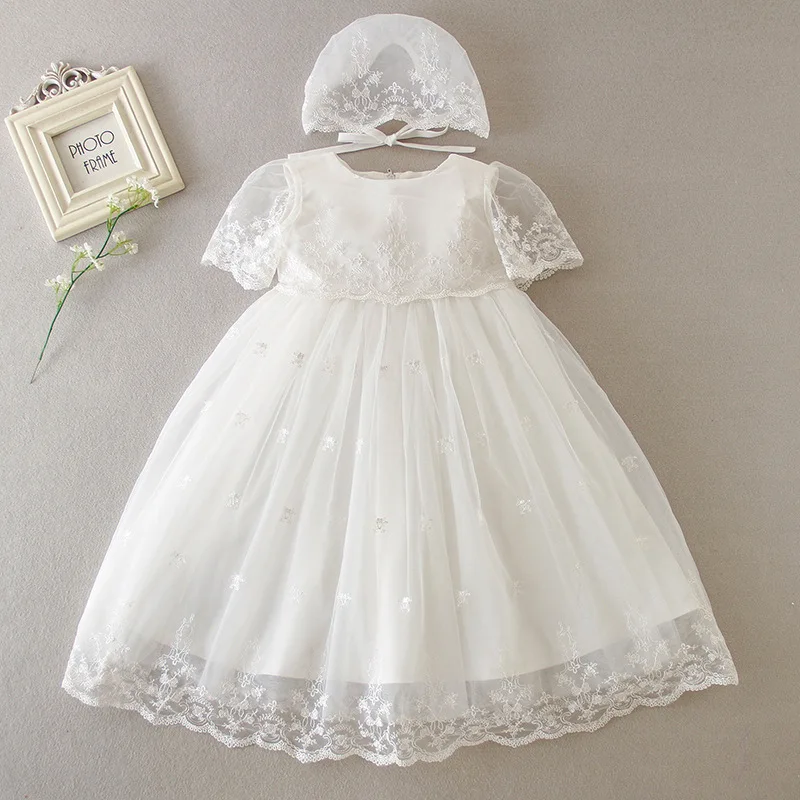 Princess Clothes for Girls Baptism Dress Baby Girl Long Dresses Embroidery White Clothes with Hat