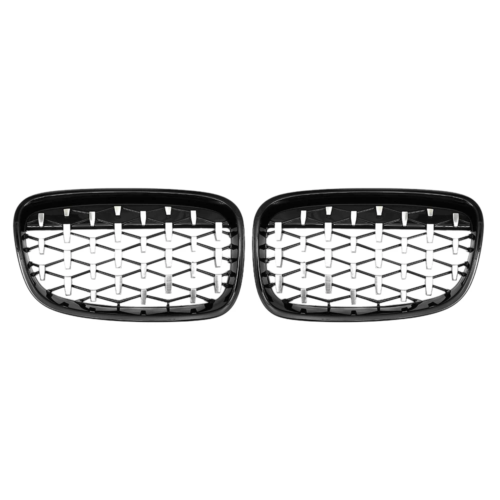 Pair Front Kidney Diamond Meteor Style Grille Grills for -BMW 1 Series F20 F21 2010-2014 Racing Grills Chrome+Black