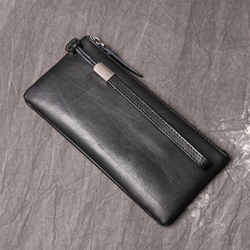 

LUOKIR High Quality Men's Genuine Clutch Bag Casual Soft Cowhide Long Wallet Women Simple Slim Zipper Card Clip Coin Phone Bags