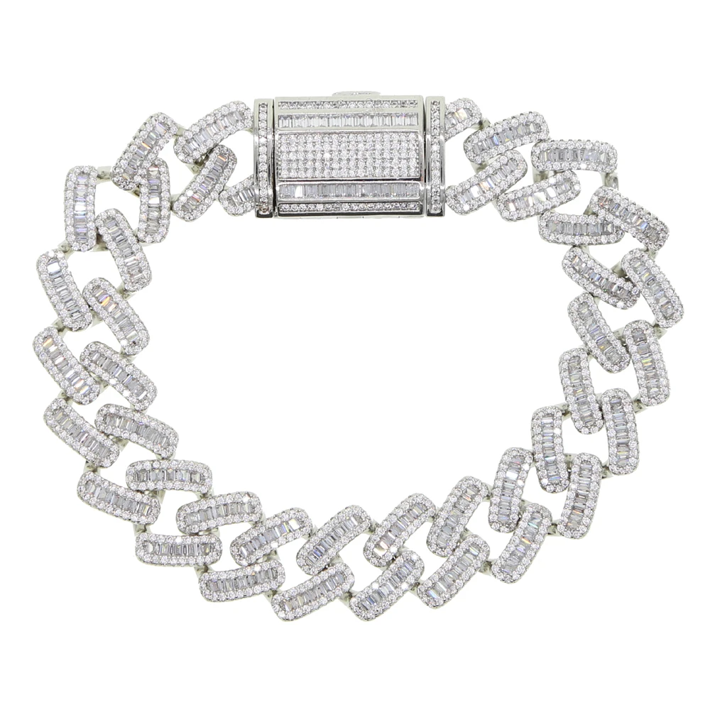 15mm width 5A iced out bling square cz cuban link chain bracelet for men Gold color hiphop jewelry
