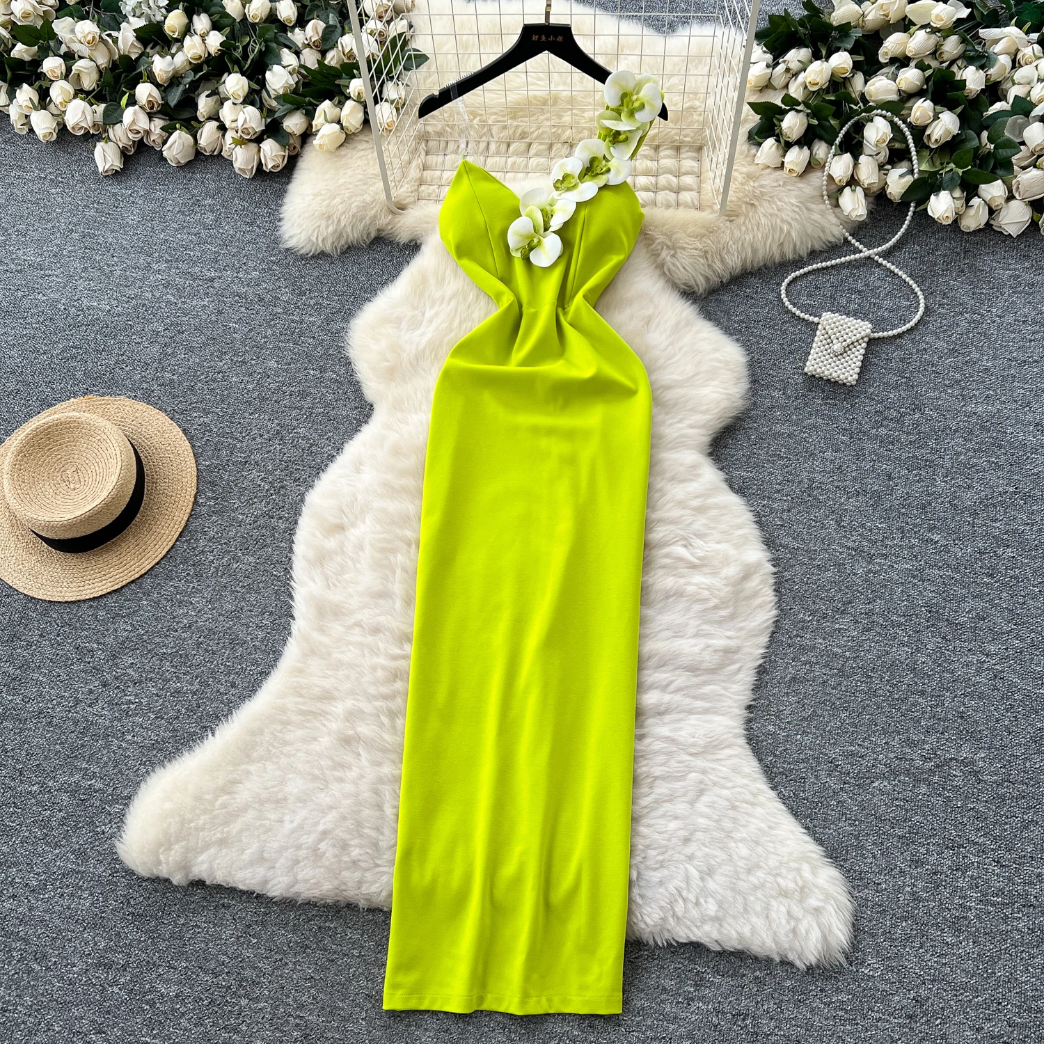 

sexy split Elegant Sleeveless High Waist Beach Vacation Party Dress Summer Vintage Vestidos ceremony dresses