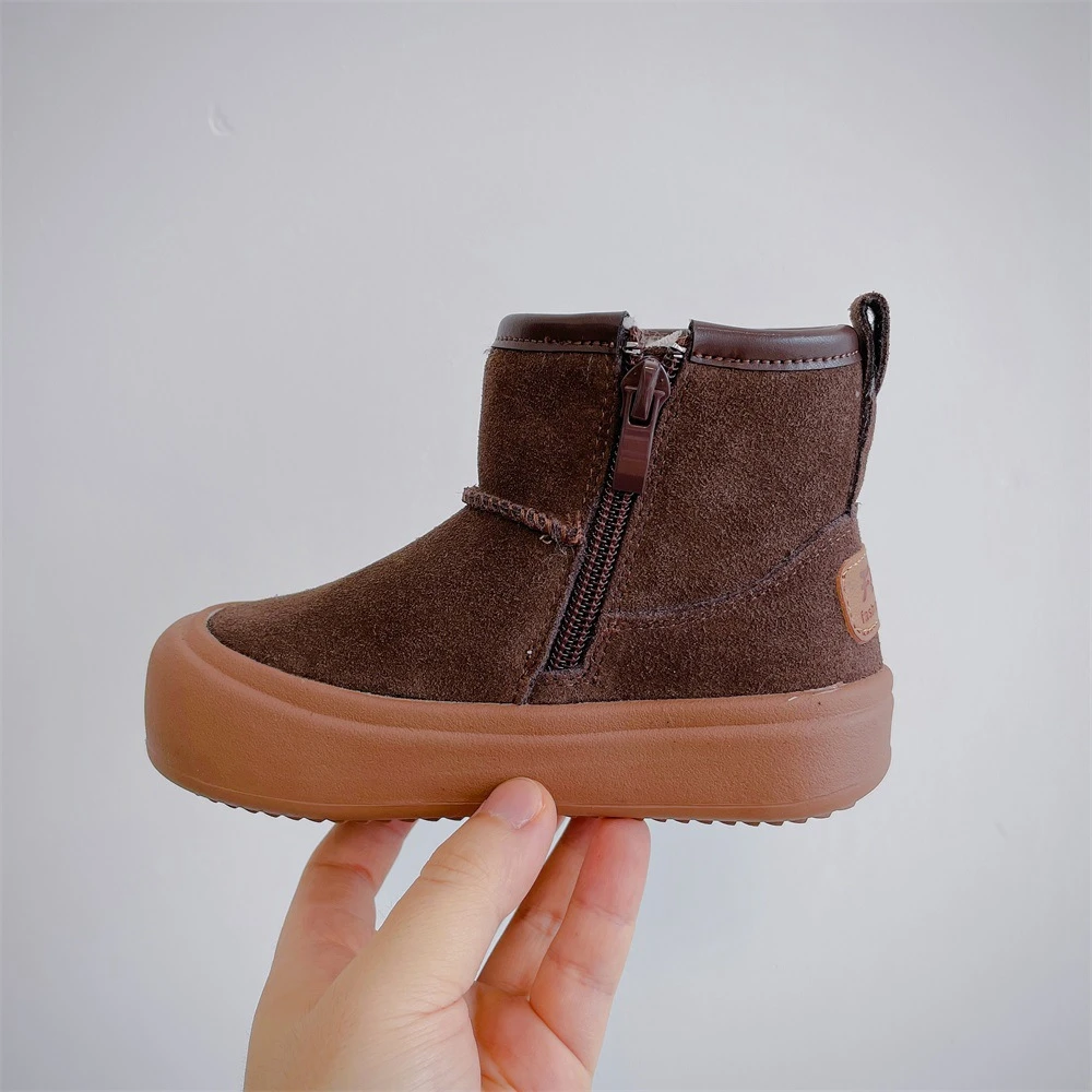 Kids Boy Girl Children Boots Sheepskin Plush Fur Keep Warm With Ankle Soft Comfortable Casual Shoes Girls high top snow boots