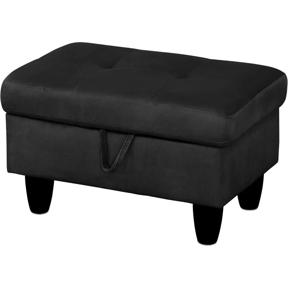 Ottoman Rectangular Storage Ottoman Bench Flannel Footrest Footstool with Hinged Lid for Living Room, Bedroom, Entryway