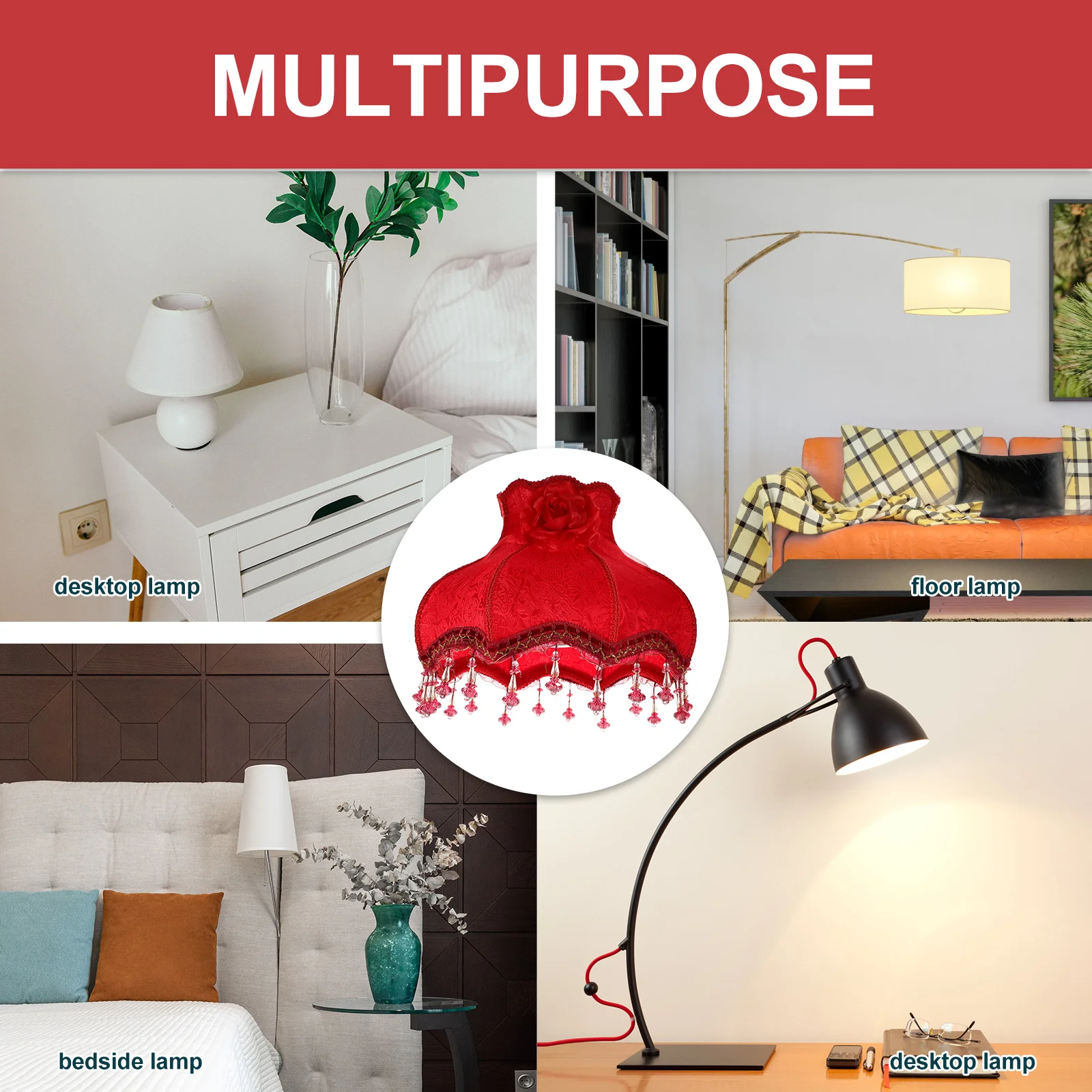 

Retro Style E27 Lampshade Red Princess Beads Lace Light Cover Cloth Art High end European Bohemian Floor Decor Bedroom Lighting