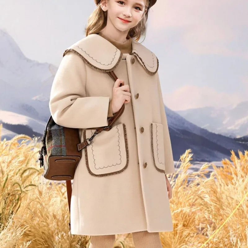 

Утолщенное стеганое шерстяное пальто для девочек, осенне-зимнее теплое уютное детское зимнее пальто в корейском стиле, новое стильное