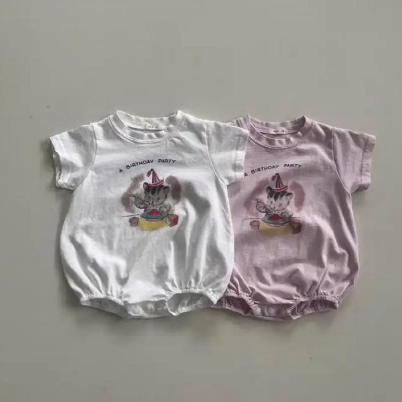 

2025 Summer New Baby Short Sleeve Bodysuit Infant Boy Girl Cartoon Print Jumpsuit Thin Breathable Newborn Cotton Clothes 0-24M