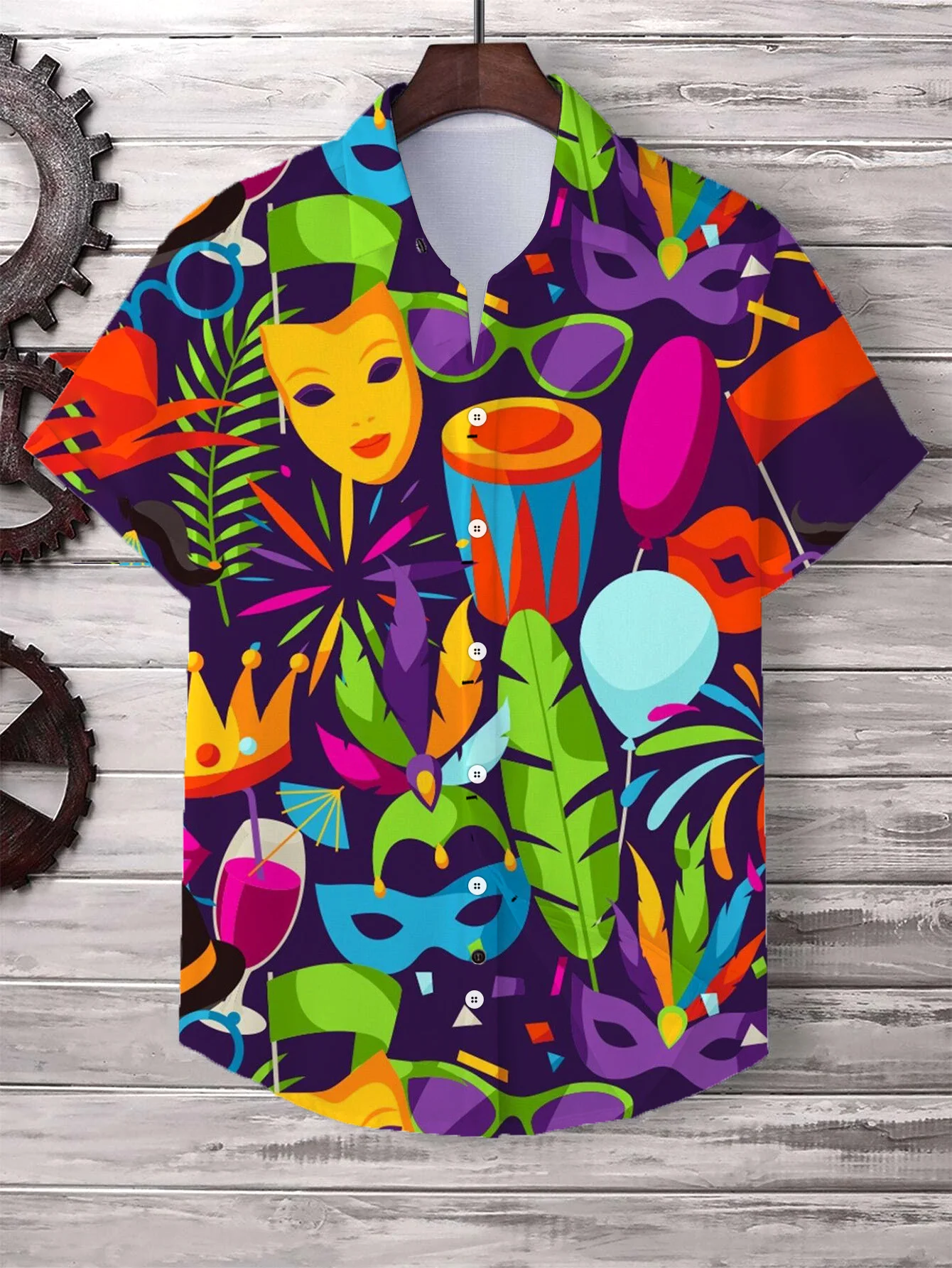 Men's Shirt Mardi Gras Festive Mask Graphic Button Up Shirt New Casual Unisex Shirt Vacation Lapel Short Sleeves Shirt Carnival