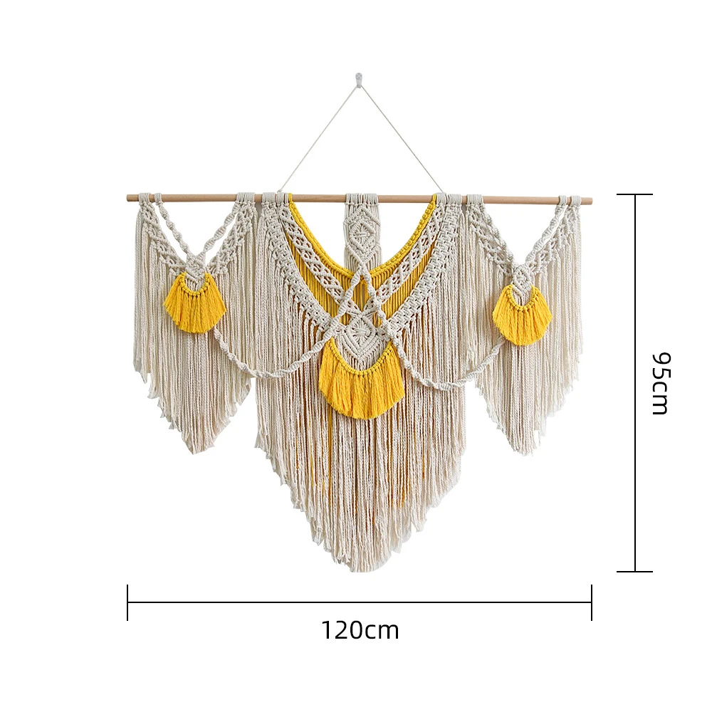 Yellow Large Macrame Wall Hanging Tapestry Bohemian Handwoven Tapestry For Home Decor Living Room Bedroom Background Decoration