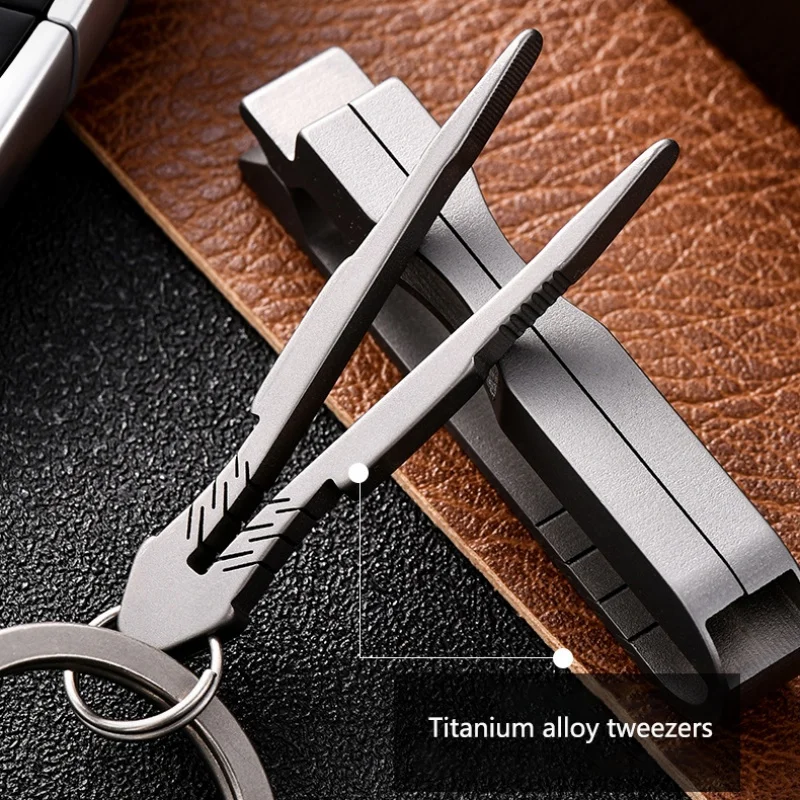 Titanium Alloy Tweezers Portable Multifunctional Buckle Keyring Outdoor Camping Travel EDC Tool Survival Pick Up Tweezers