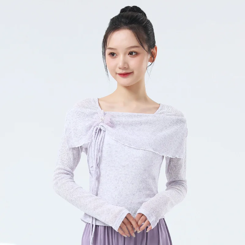 ملابس ممارسة ملابس الرقص النسائية الحديثة الجديدة للجسم للبالغين للتدريب اليومي بياقة مربعة وزهرة الرقص الكلاسيكي