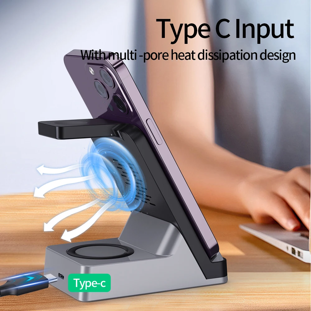 New Portable Desktop Mobile Phone Wireless Charger Station 3 In1 Wireless Charger for Smart Watch