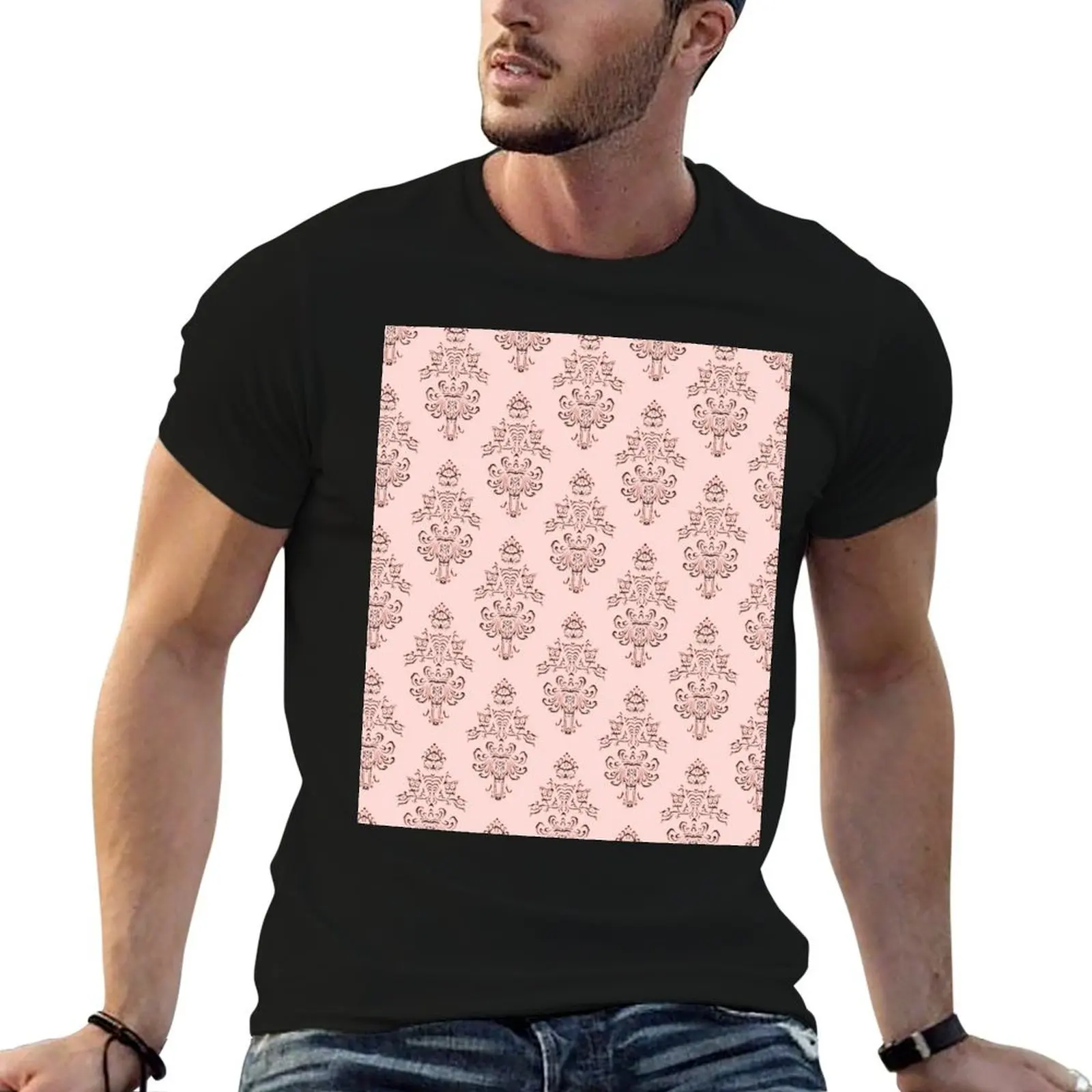 Rose Gold Haunted Mansion Wallpaper Carving T-Shirt graphic shirts aesthetic clothes blue archive men tshirt