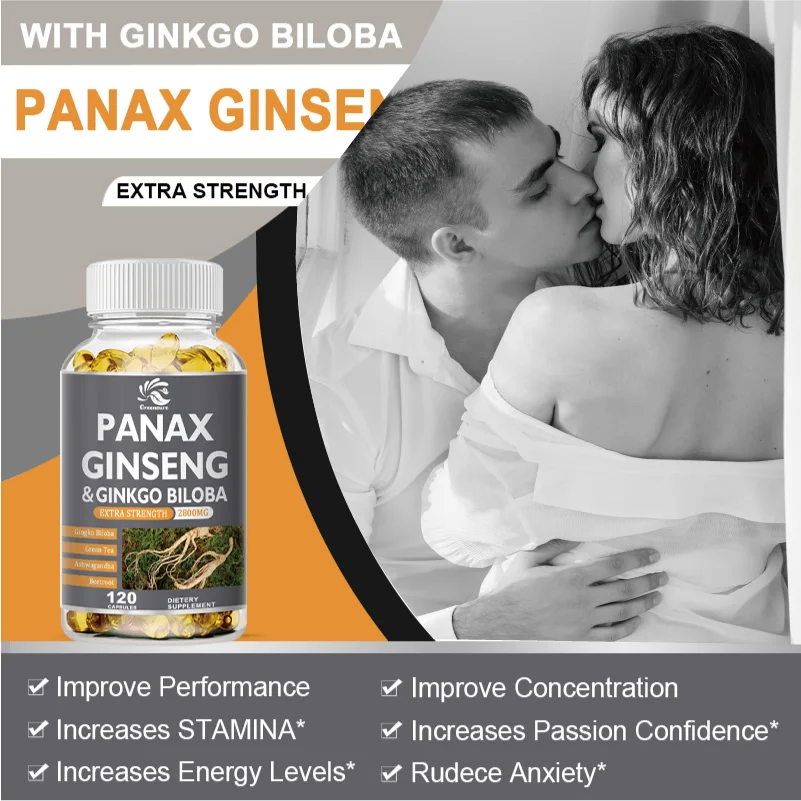 60/120PCS Ginseng Vegetarian Capsules for Energy, Focus, Performance, Vitality & Immune