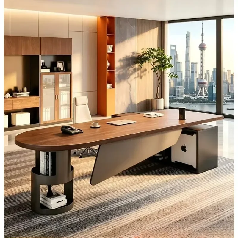 Modern Simple Style Solid Wood Light Luxury High-end Walnut With Side Cabinet Socket DeskD21