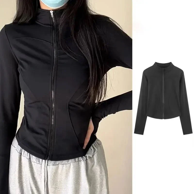 Long-sleeved Sports Zipper Fitness Yoga Sun Protection Clothing Fitness Tops Sportswear Running Fitness Cycling Clothing