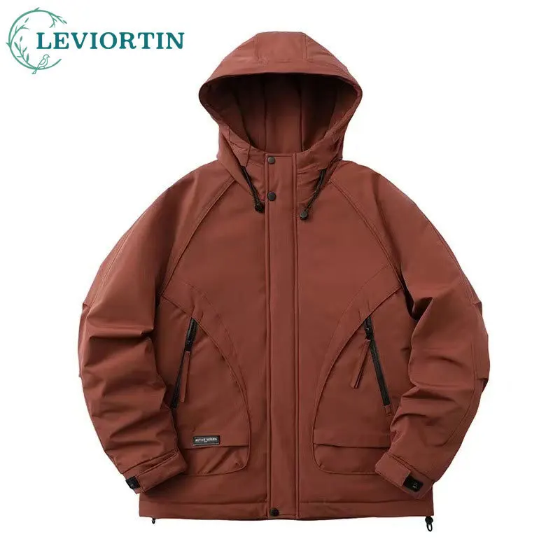 Men's winter casual loose and simple workwear jacket, Japanese outdoor sports three-dimensional pocket hooded cotton jacket