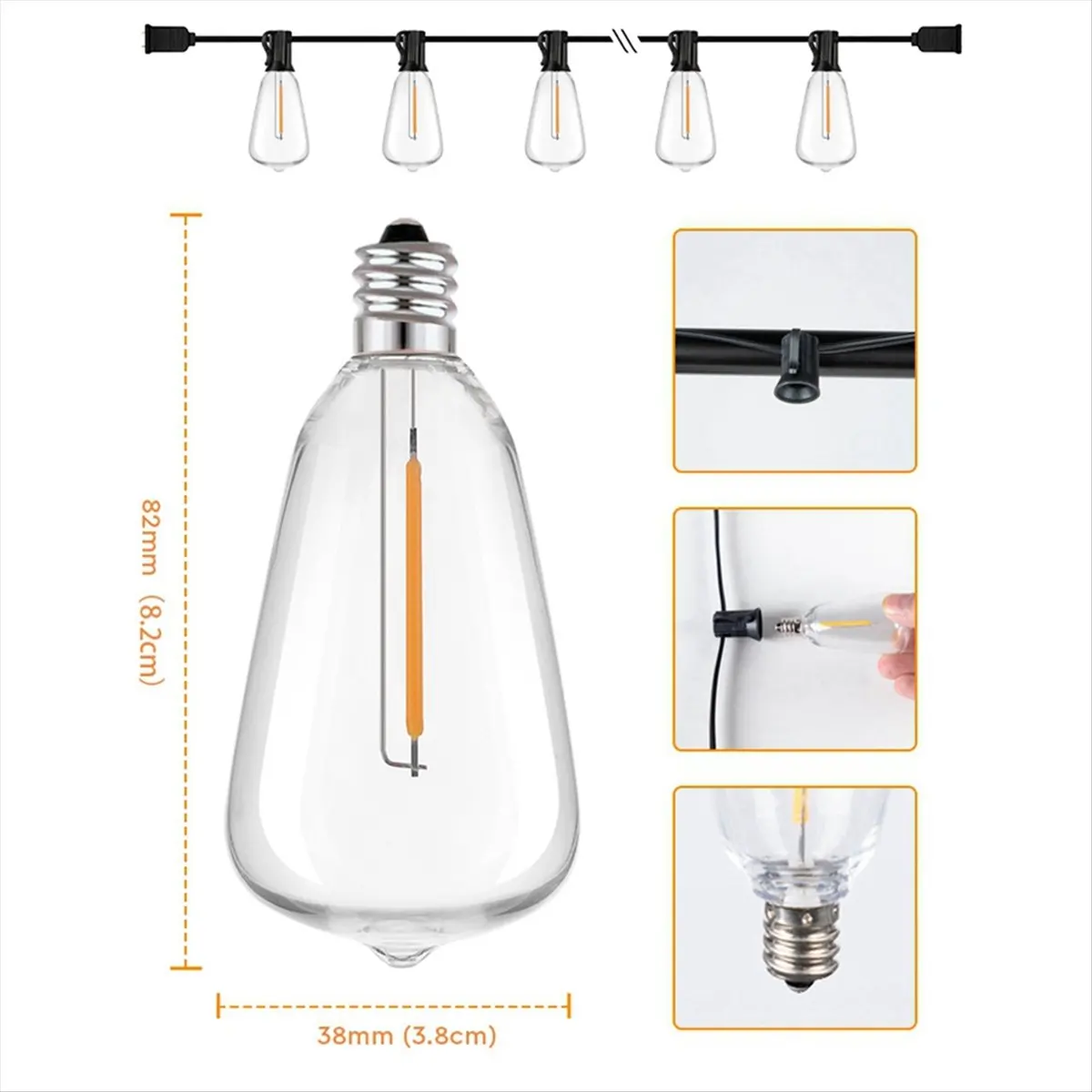 

Топ ST38 светодиодный светильник для патио, небьющиеся фонари, водонепроницаемая световая гирлянда для бистро, крыльцо, дека, заднего двора, вилка европейского стандарта A