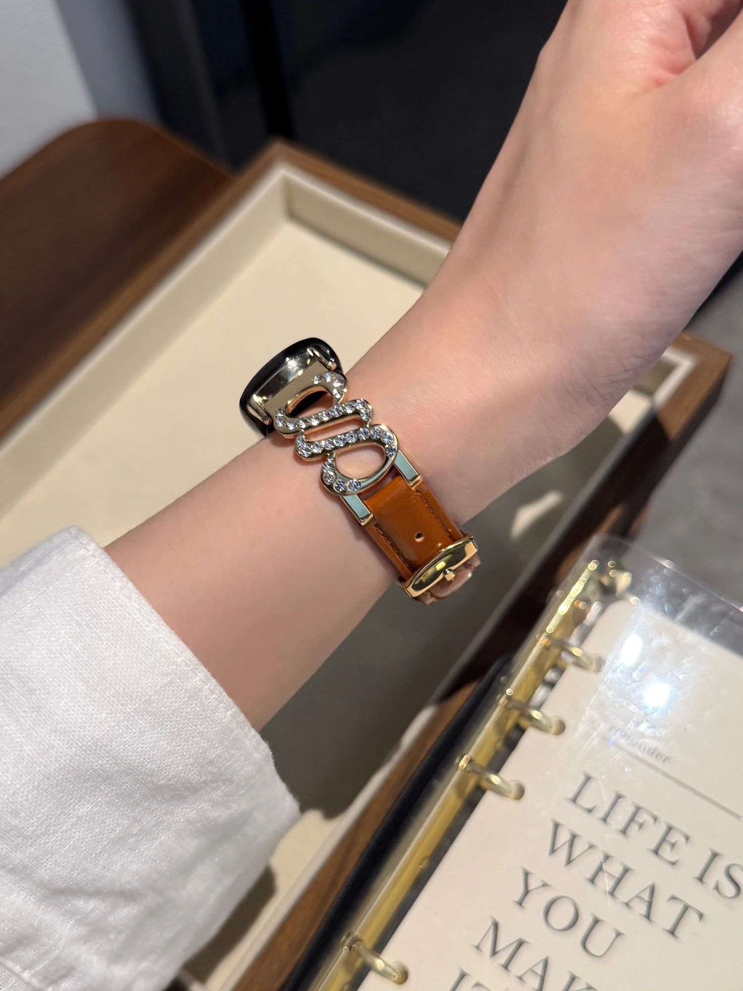 S Diamond studded Metal Leather Bracelet Suitable for Xiaomi Bracelet 8/9 8pro 9pro Women's Bracelet for Redmi Watch 4 5 Strap