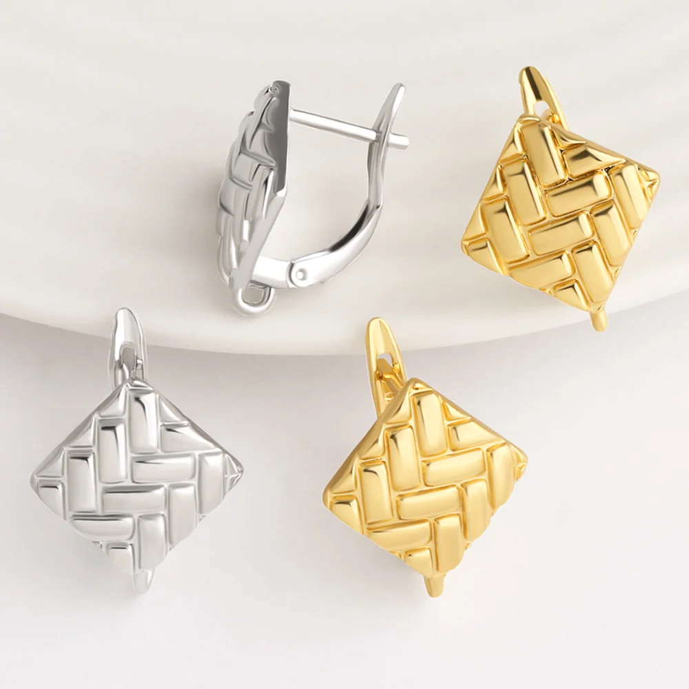 OCESRIO Chunky Woven Rhombus Hoop Earrings Brass Gold Plated Statement Huggie Earrings DIY Jewelry Making Component erha134
